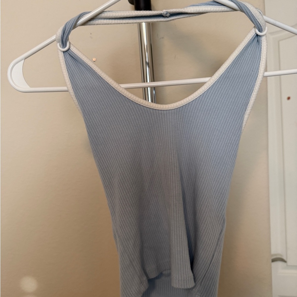 BDG Ribbed Halter Tank Light Blue Small Urban Outfitters